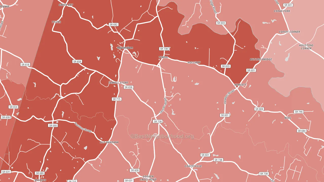 Beaverdam, VA block-group political-lean map