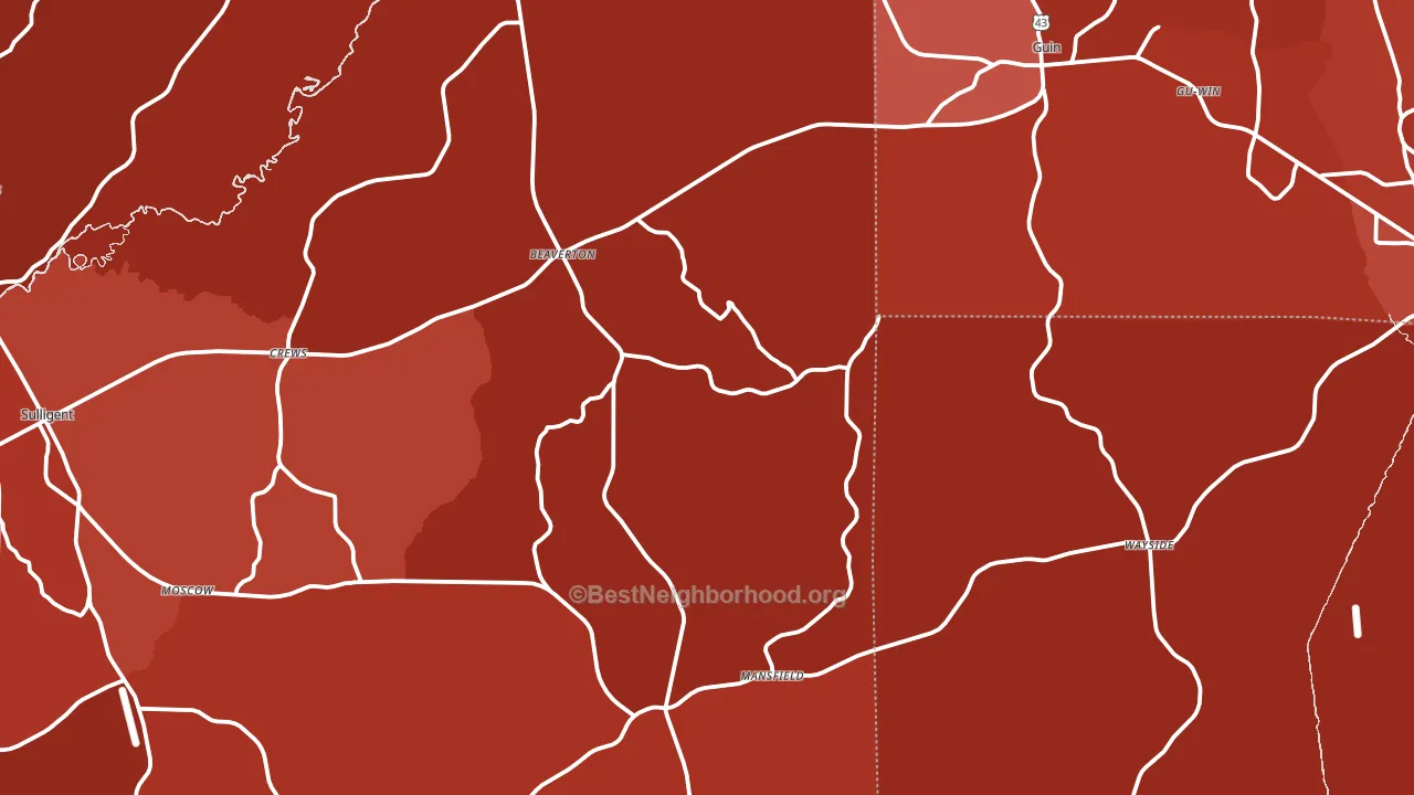 Beaverton, AL block-group political-lean map