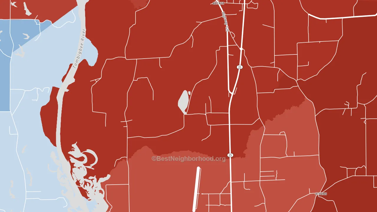 Becker, MS block-group political-lean map