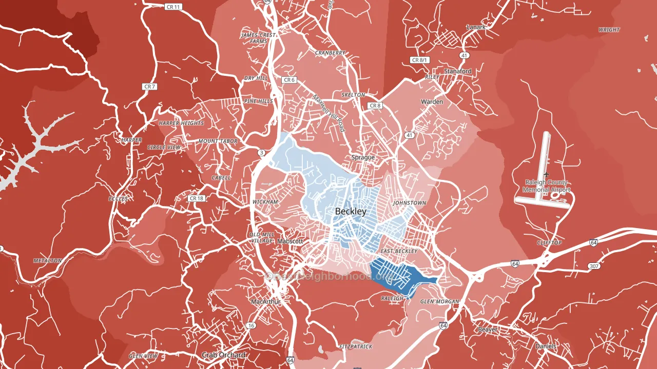 Beckley, WV block-group political-lean map