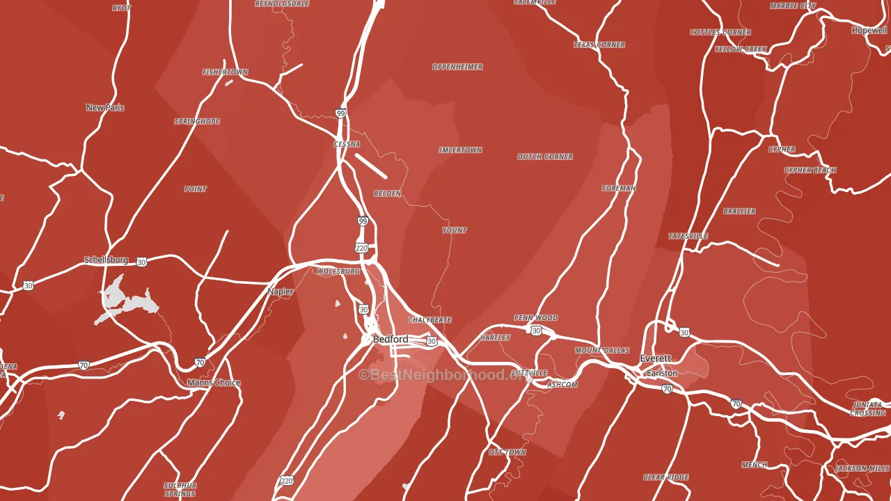 Bedford County, PA block-group political-lean map