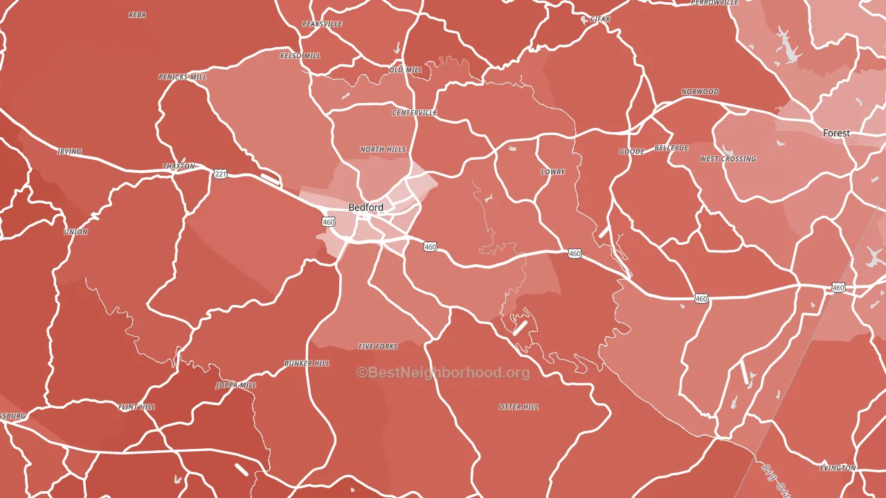 Bedford County, VA block-group political-lean map