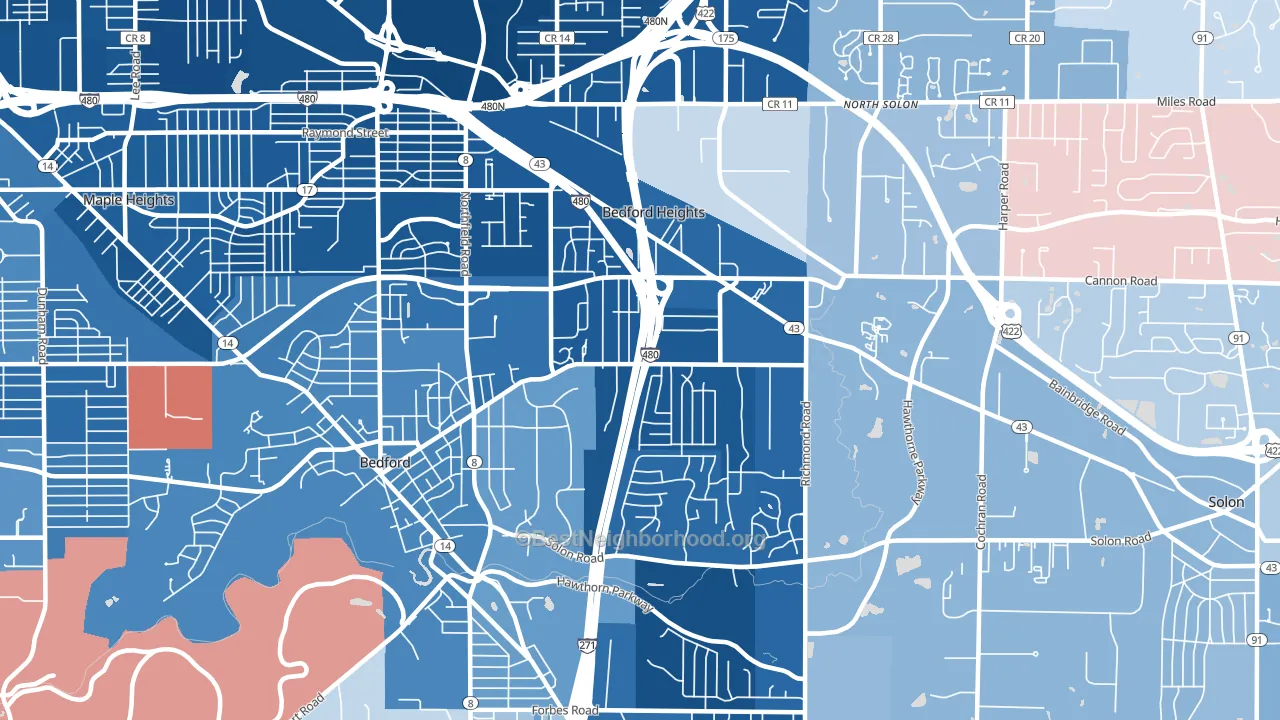 Bedford Heights, OH block-group political-lean map