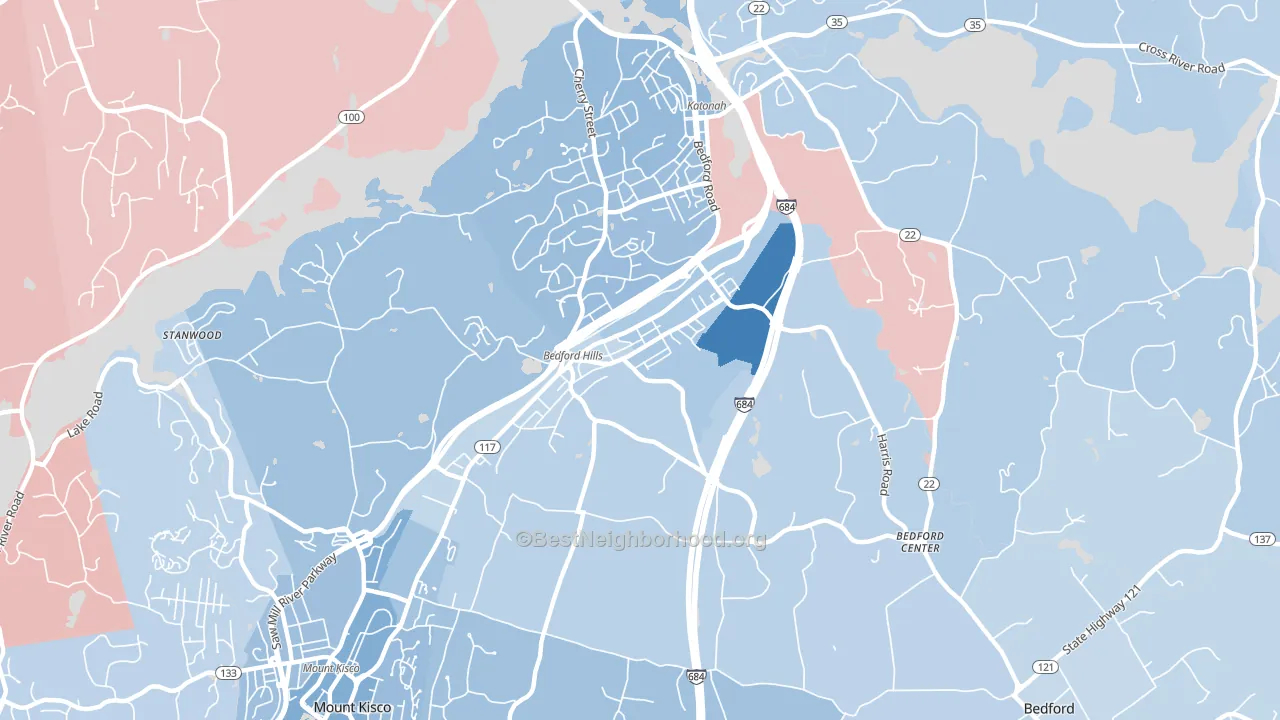 Bedford Hills, NY block-group political-lean map