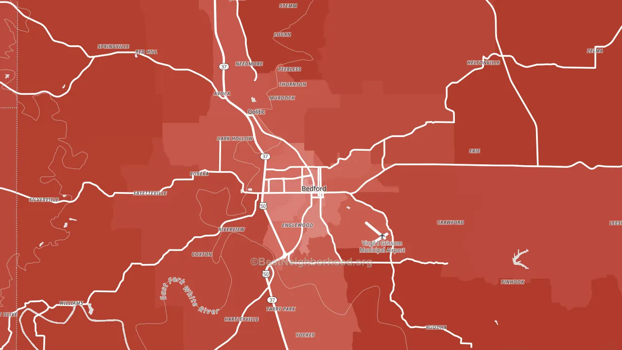 Bedford, IN block-group political-lean map