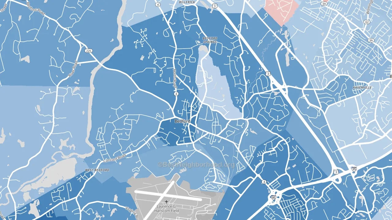 Bedford, MA block-group political-lean map