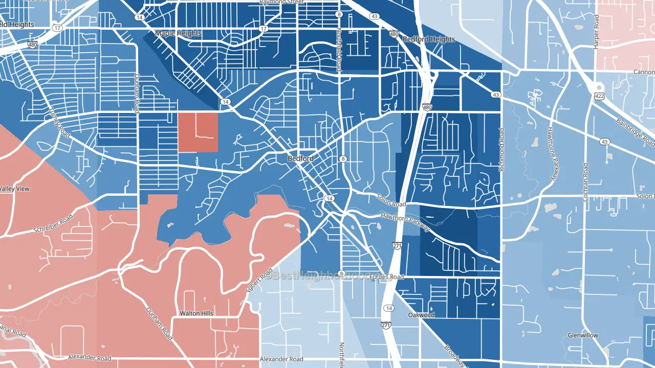 Bedford, OH block-group political-lean map