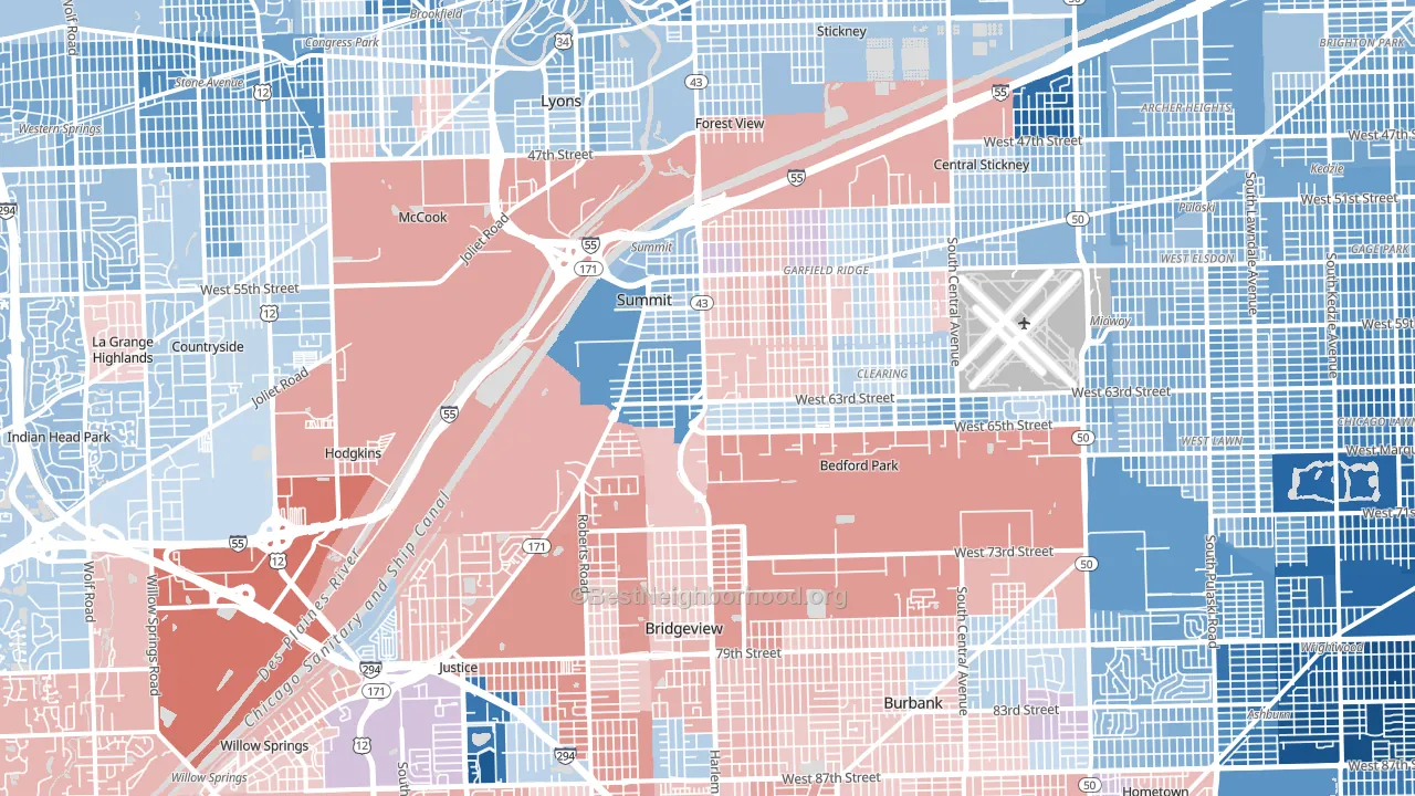 Bedford Park, IL block-group political-lean map