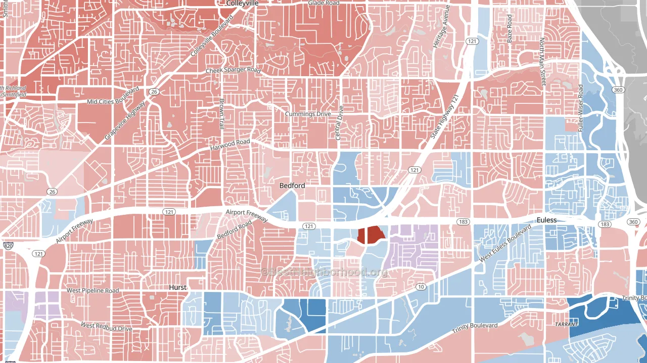 Bedford, TX block-group political-lean map