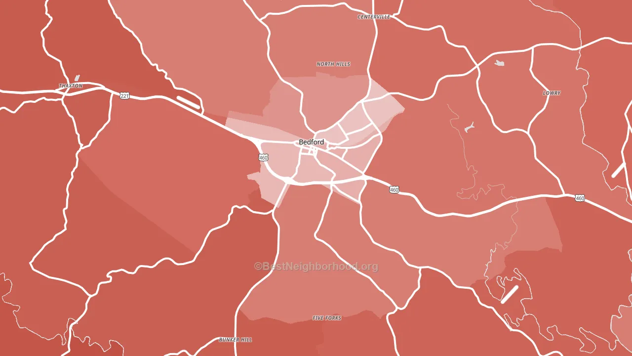 Bedford, VA block-group political-lean map