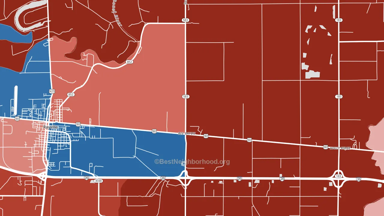Bee Bayou, LA block-group political-lean map