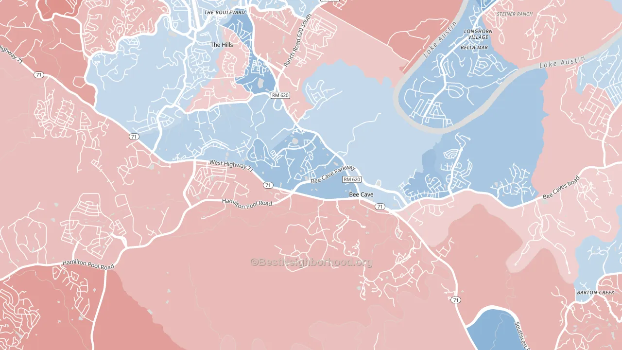 Bee Cave, TX block-group political-lean map