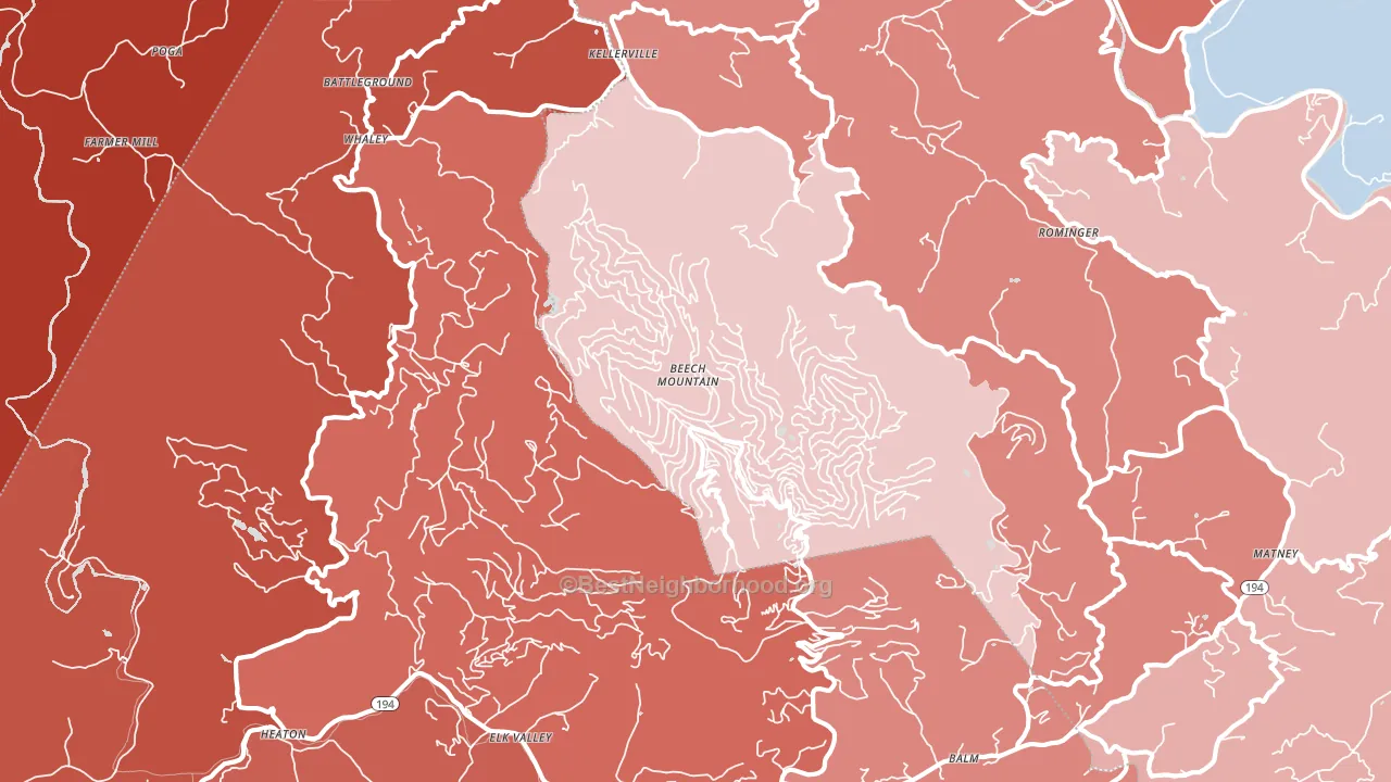 Beech Mountain, NC block-group political-lean map