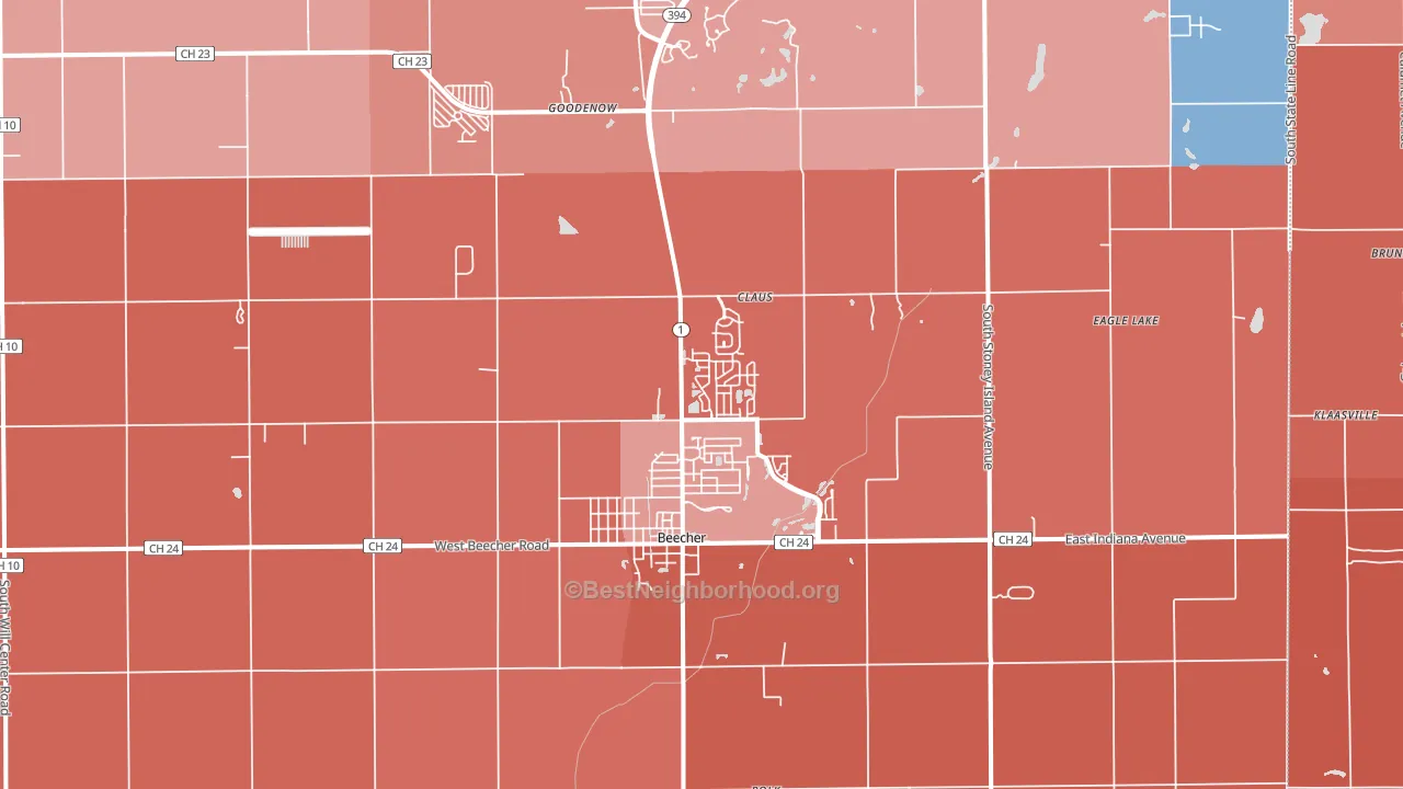 Beecher, IL block-group political-lean map