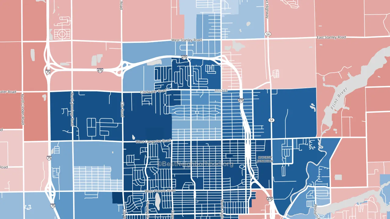 Beecher, MI block-group political-lean map