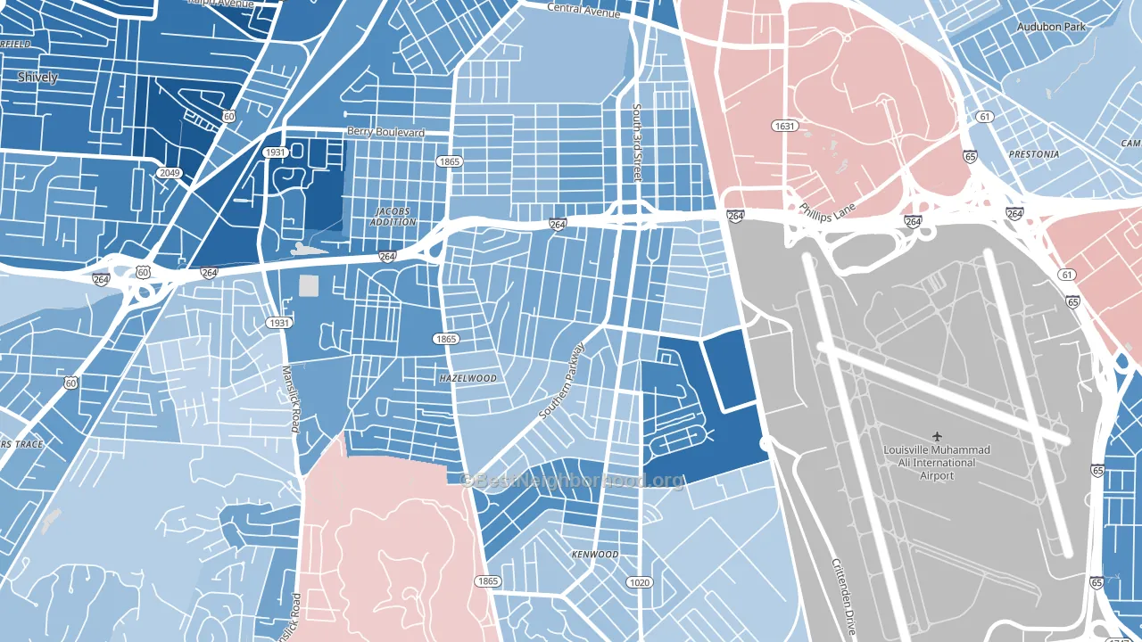 Beechmont, Louisville, KY block-group political-lean map