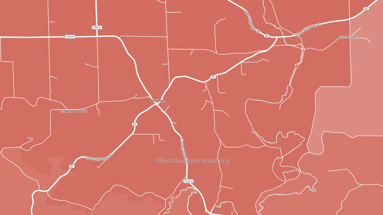 Beetown, WI block-group political-lean map