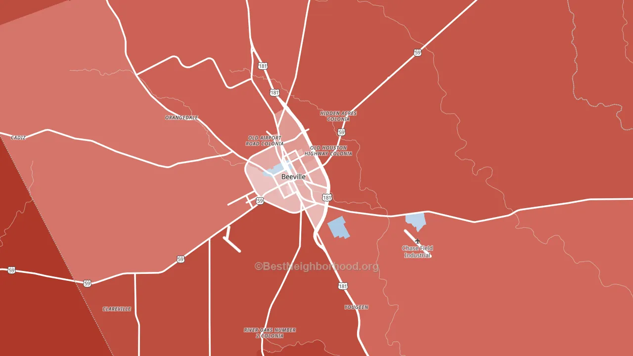 Beeville, TX block-group political-lean map