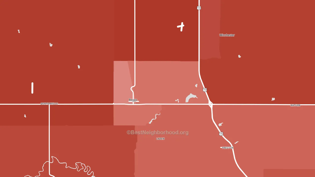 Beggs, OK block-group political-lean map