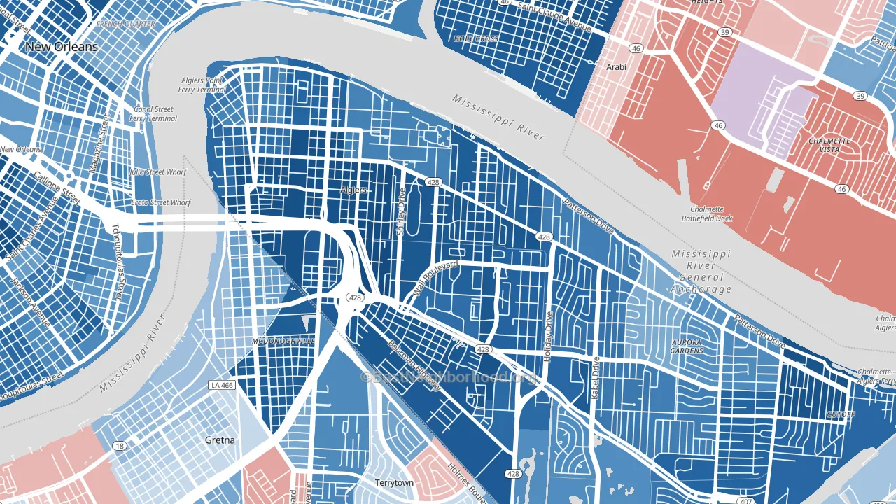 Behrman, New Orleans, LA block-group political-lean map