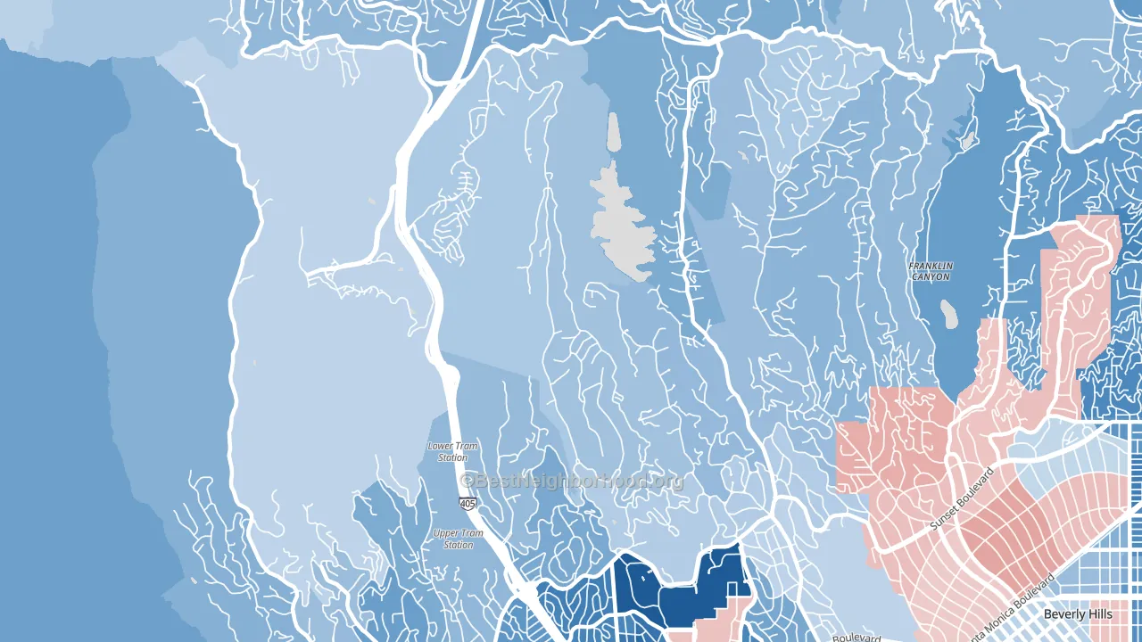 Bel Air, Los Angeles, CA block-group political-lean map