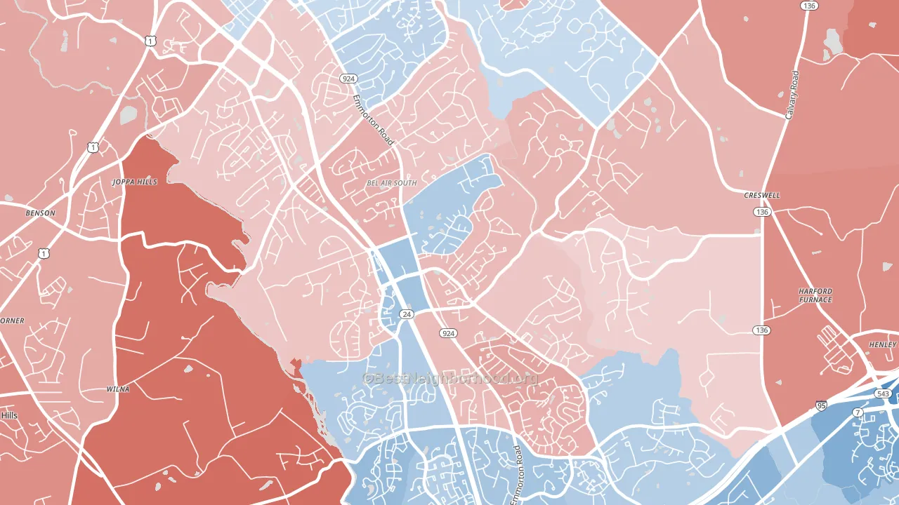Bel Air South, MD block-group political-lean map