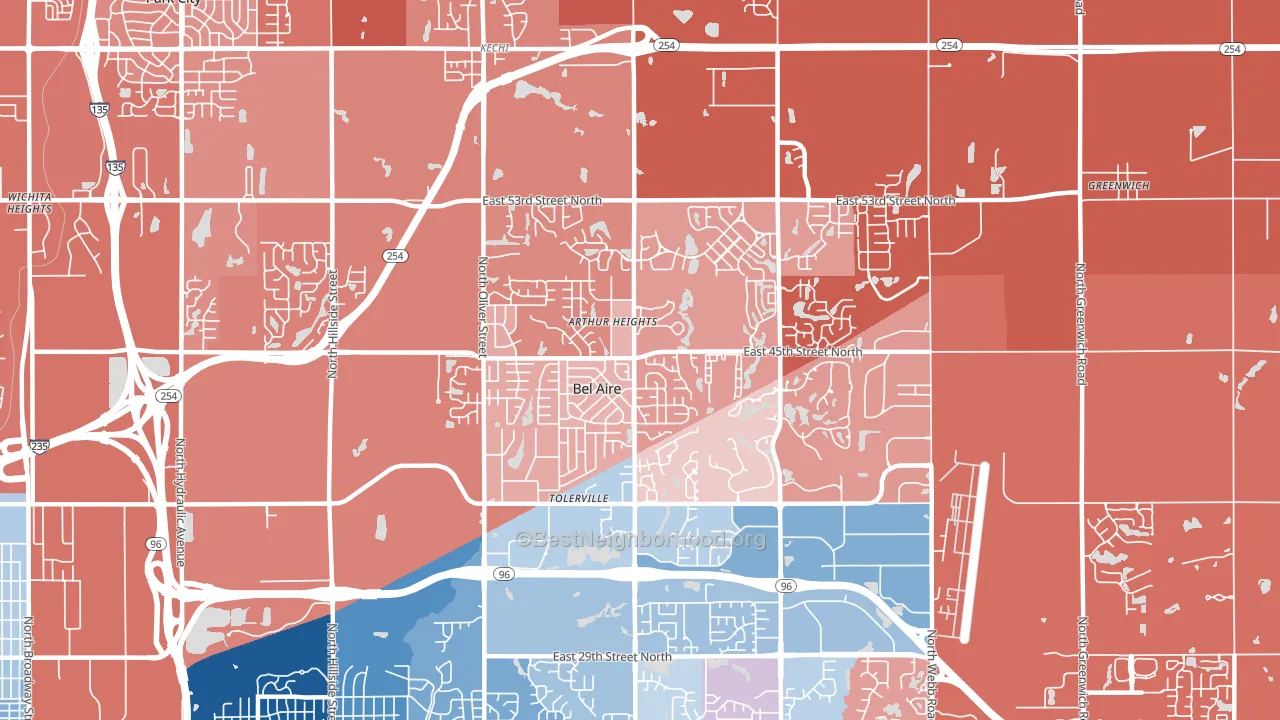 Bel Aire, KS block-group political-lean map