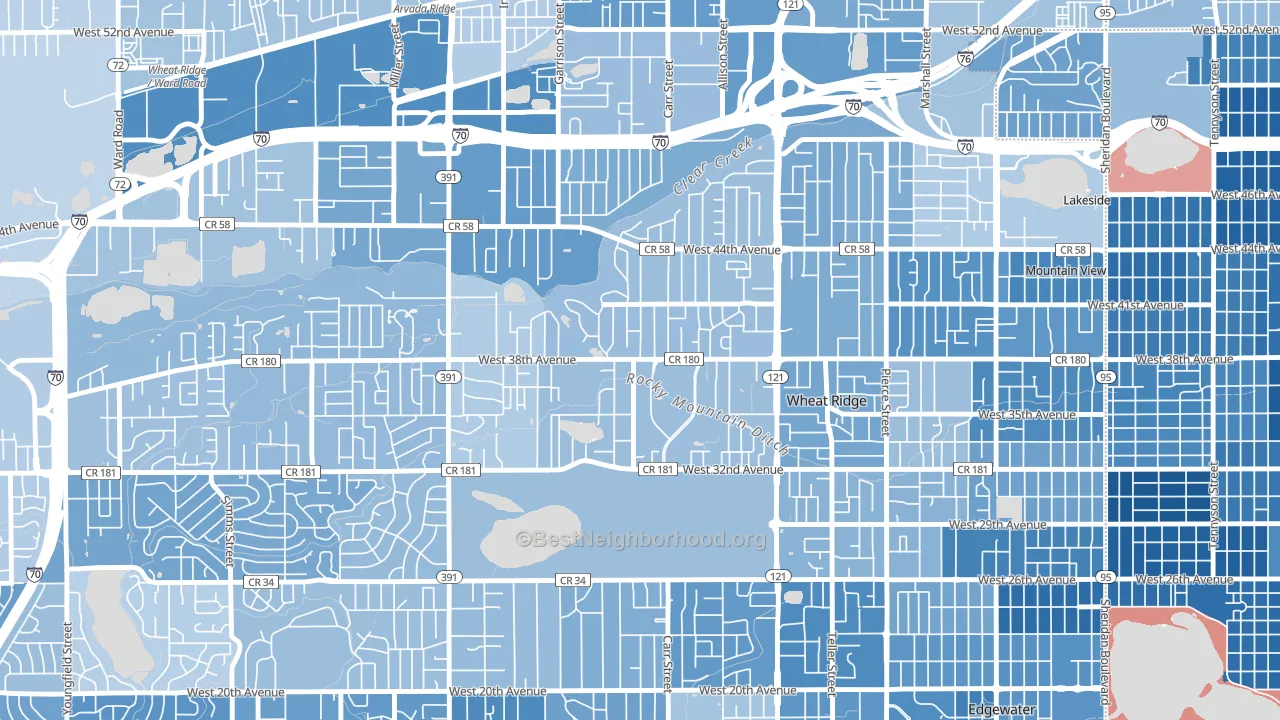 Bel Aire, Wheat Ridge, CO block-group political-lean map