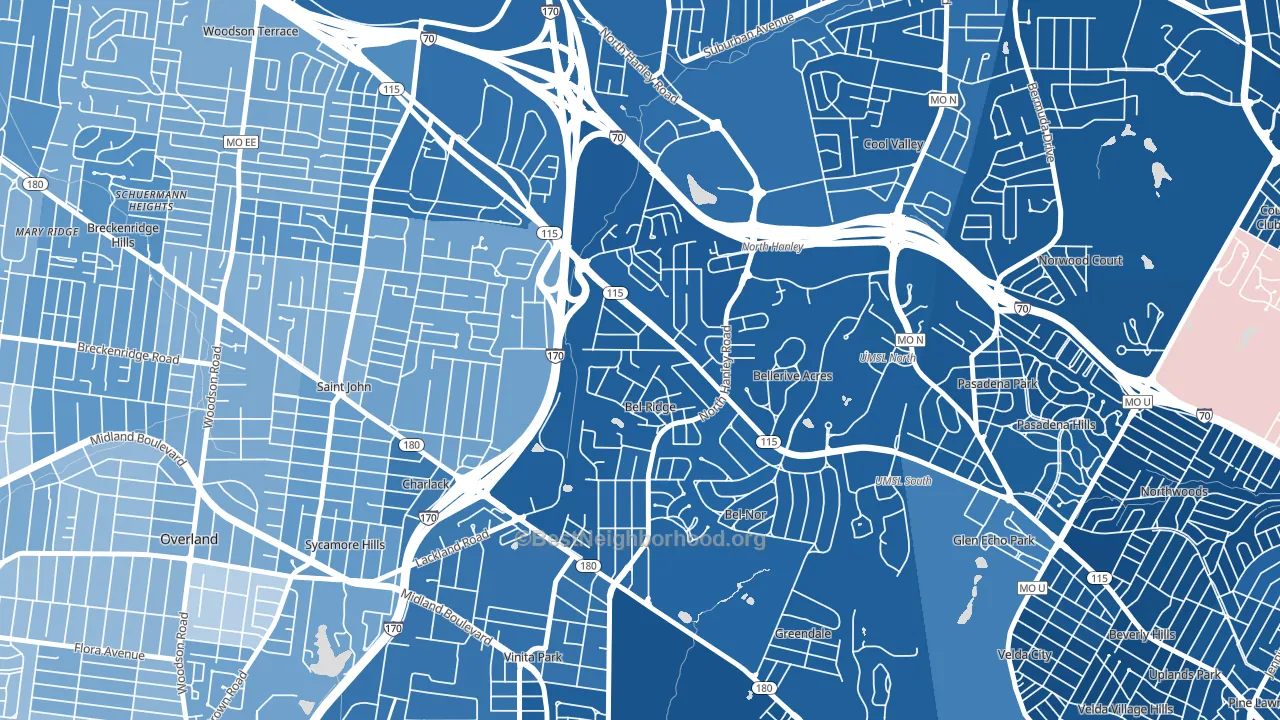 Bel-Ridge, MO block-group political-lean map