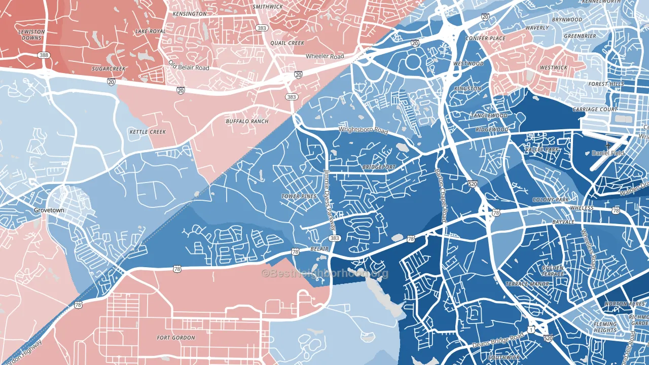Belair, Augusta, GA block-group political-lean map