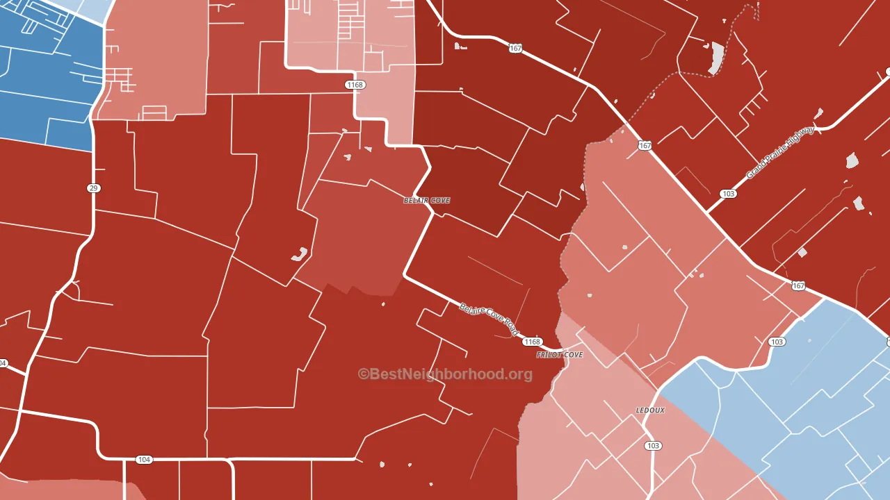 Belair Cove, LA block-group political-lean map