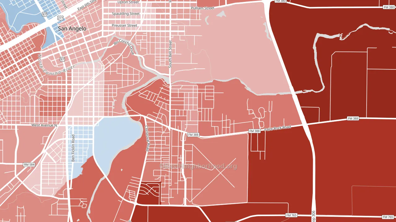 Belaire, San Angelo, TX block-group political-lean map