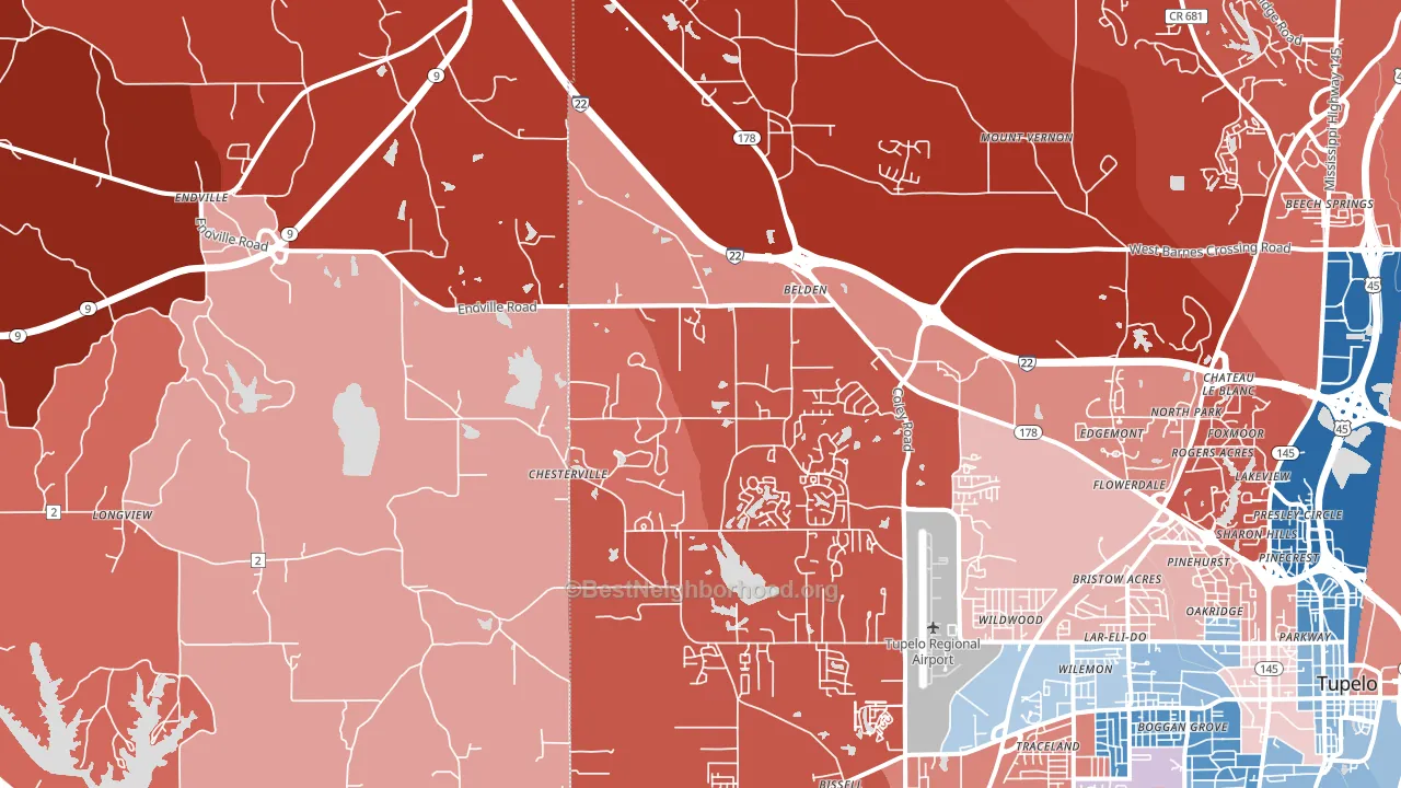 Belden, MS block-group political-lean map