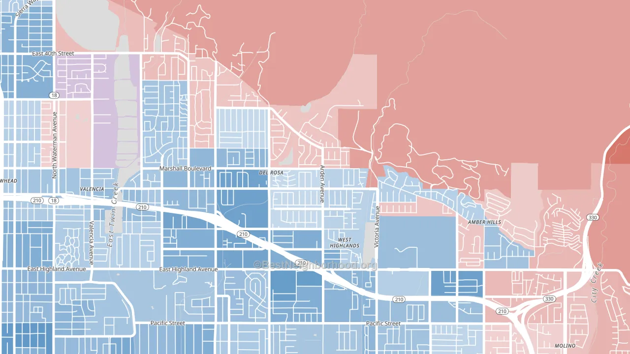 Belevedere, San Bernardino, CA block-group political-lean map