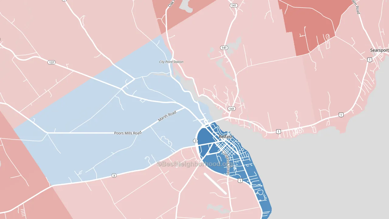 Belfast, ME block-group political-lean map