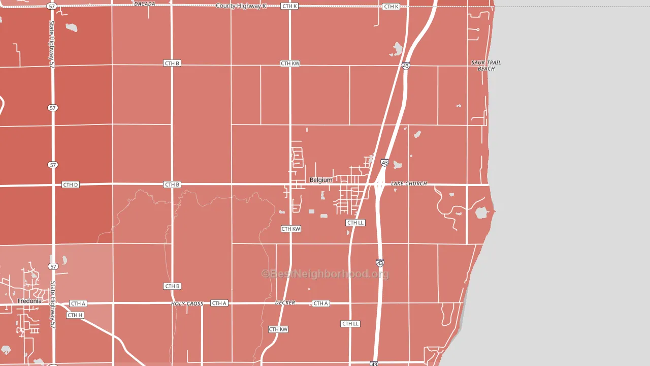 Belgium, WI block-group political-lean map