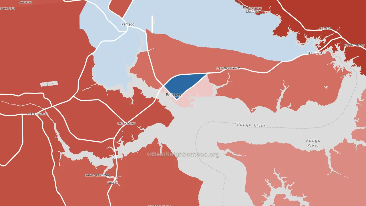Belhaven, NC block-group political-lean map