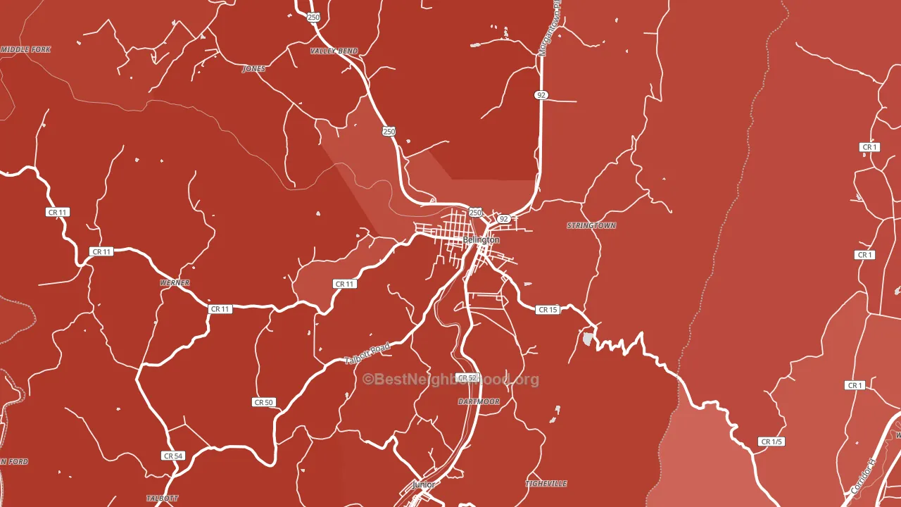 Belington, WV block-group political-lean map