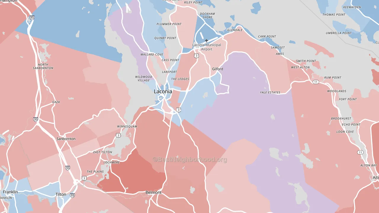 Belknap County, NH block-group political-lean map