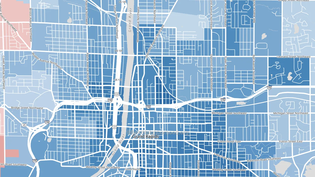 Belknap Lookout, Grand Rapids, MI block-group political-lean map