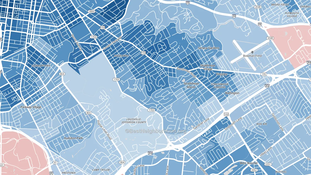 Belknap, Louisville, KY block-group political-lean map