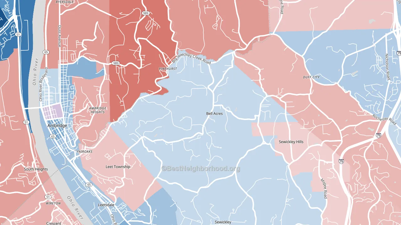 Bell Acres, PA block-group political-lean map