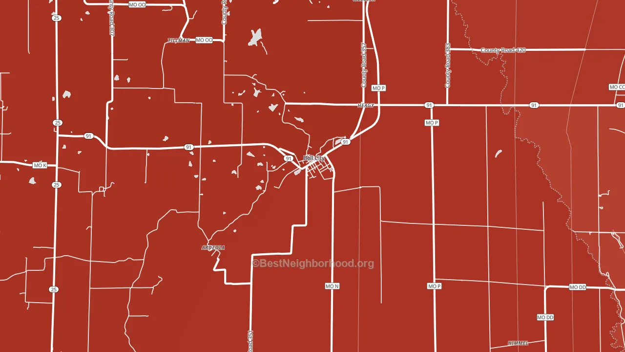Bell City, MO block-group political-lean map