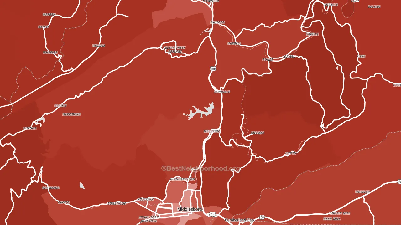 Bell County, KY block-group political-lean map