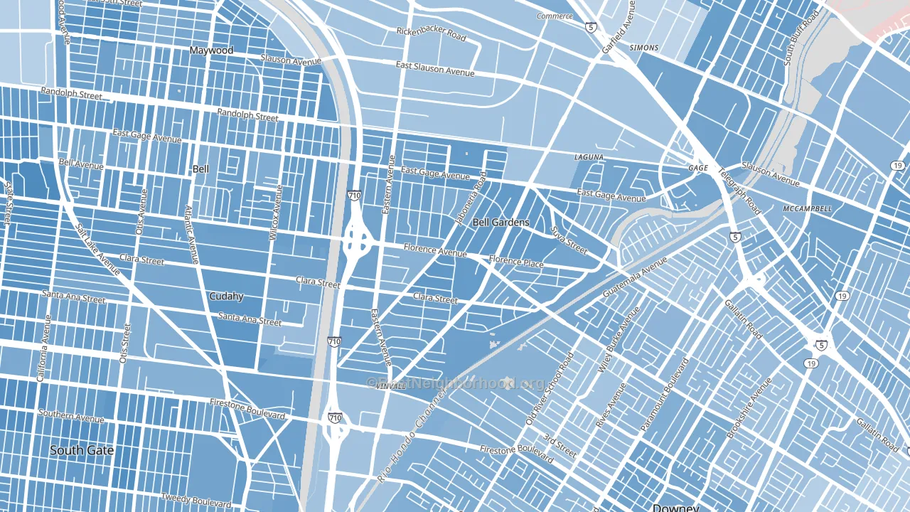 Bell Gardens, CA block-group political-lean map