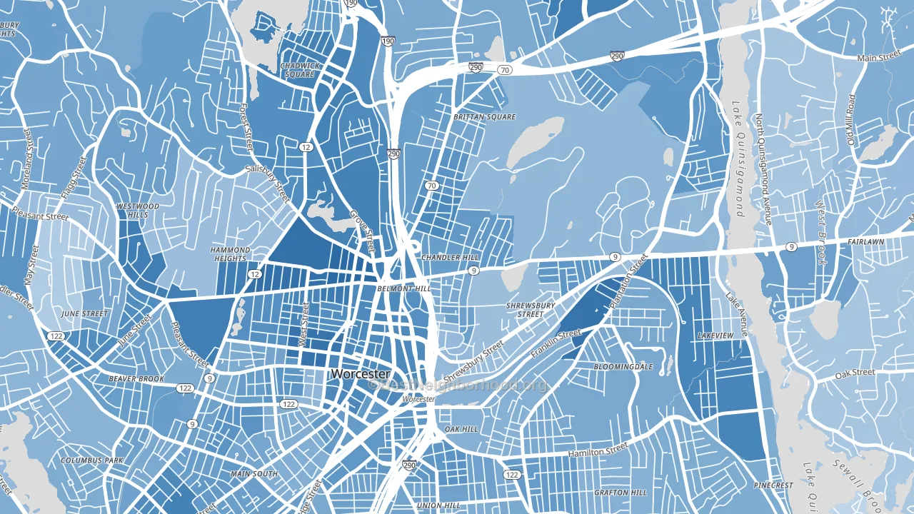 Bell Hill, Worcester, MA block-group political-lean map