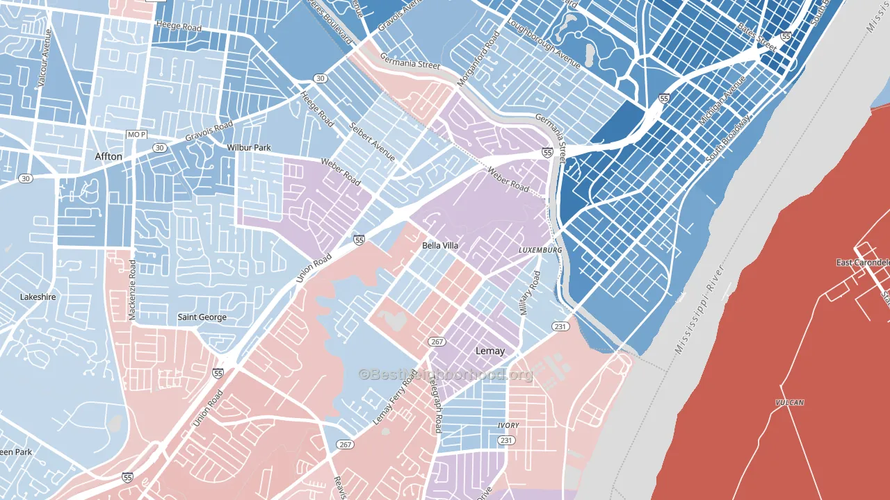 Bella Villa, MO block-group political-lean map