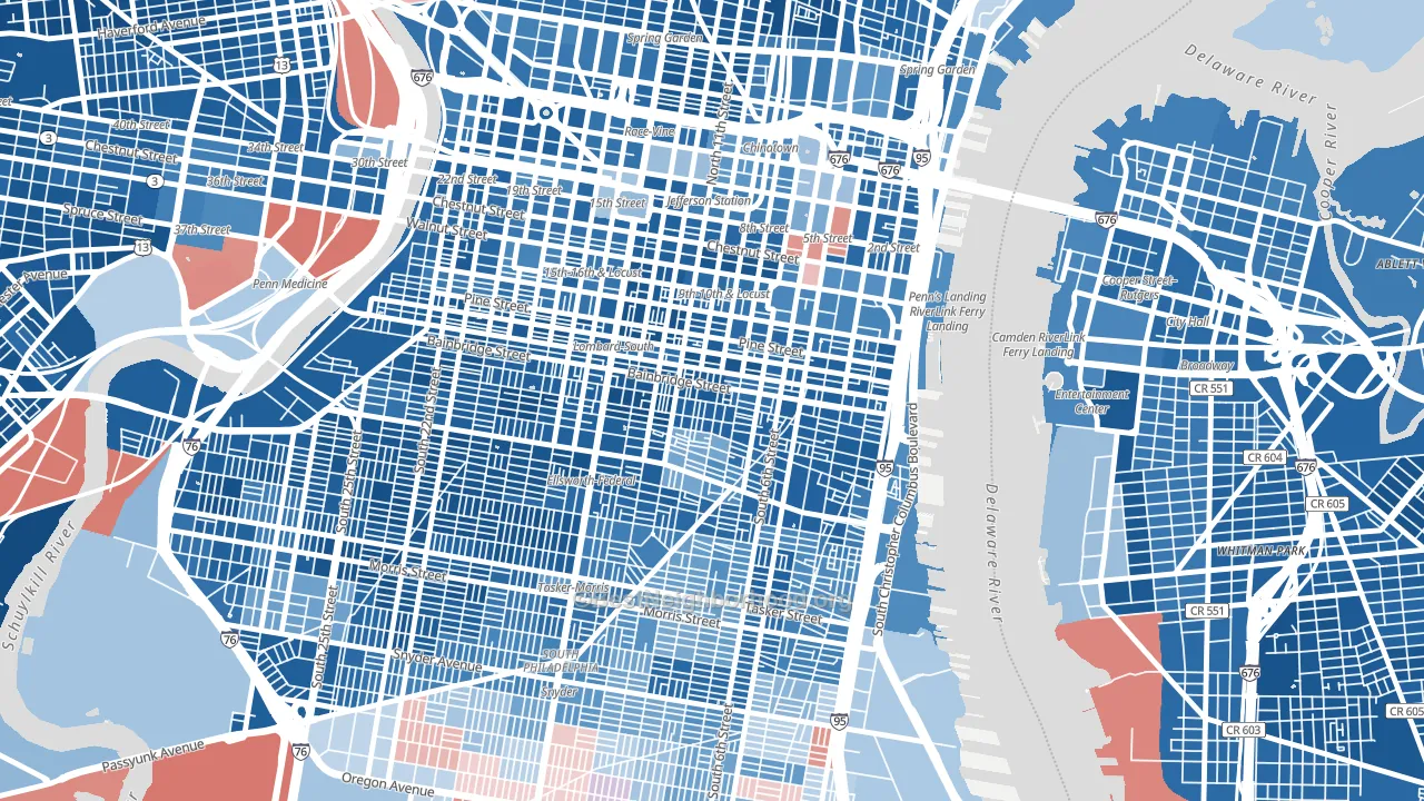 Bella Vista, Philadelphia, PA block-group political-lean map