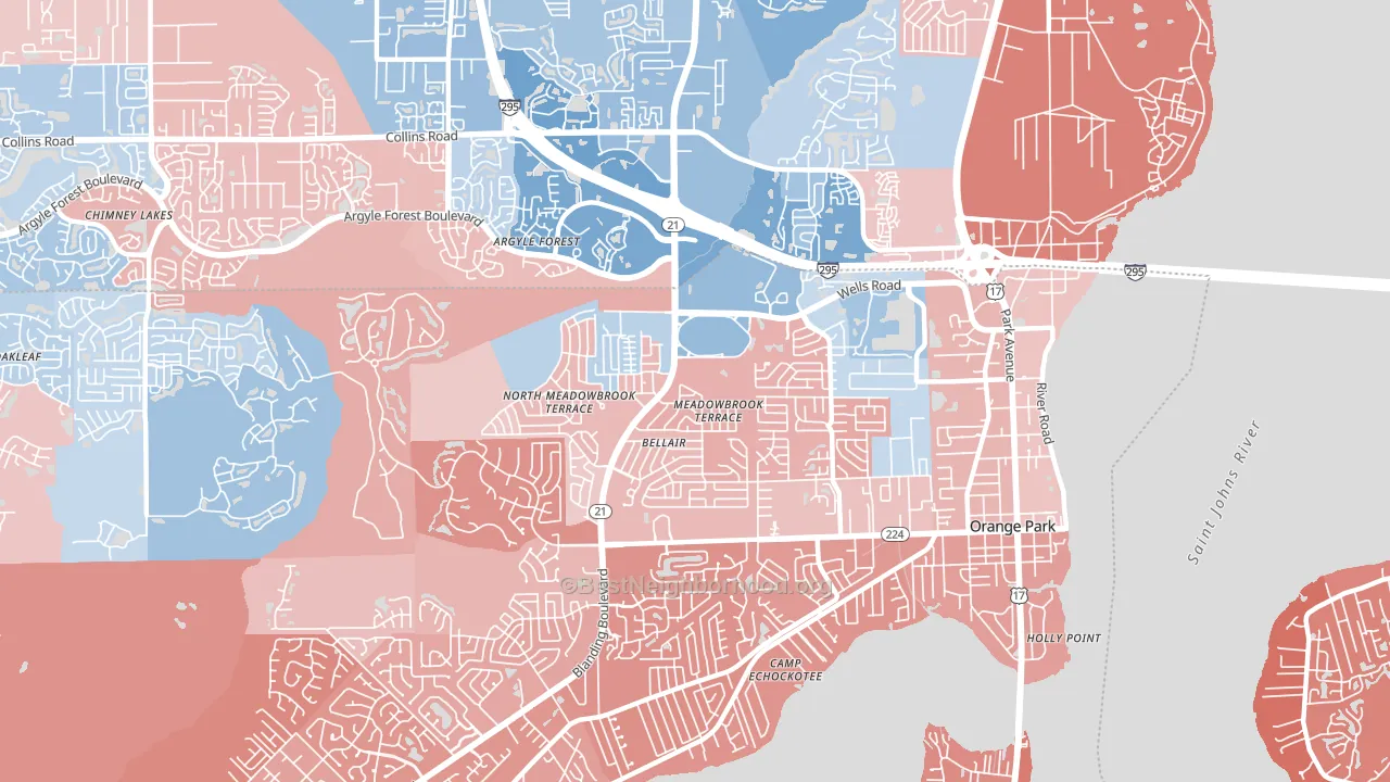 Bellair-Meadowbrook Terrace, FL block-group political-lean map