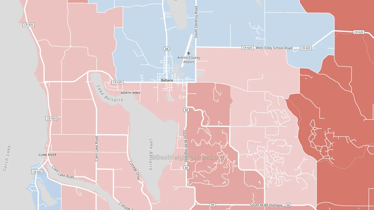 Bellaire, MI block-group political-lean map